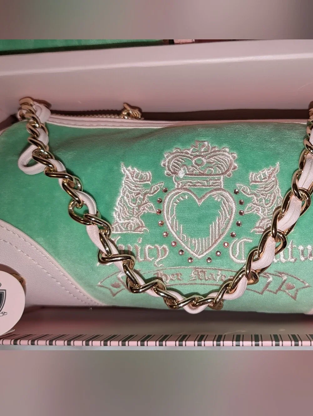 Juicy Heritage Barrel Bag Set with Strap Green Pink NWT
